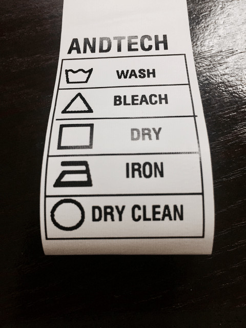 ANDGTEX Wash Care Labels for clothing and woven textiles.